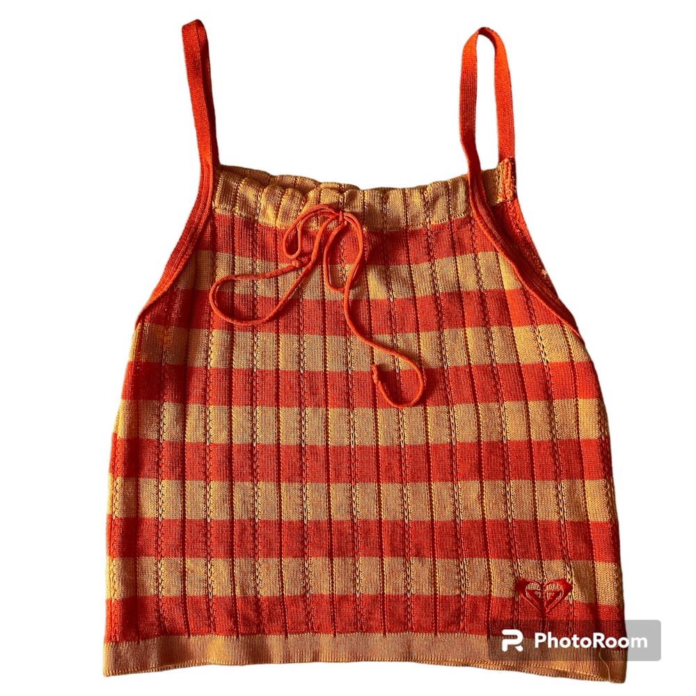 Striped Knit Tank Top - Orange & Tan